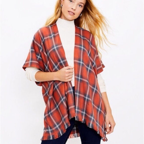 Loft Women's Cardigan Small Orange Plaid Comfy Flannel Contemporary Lagenlook - Picture 3 of 14